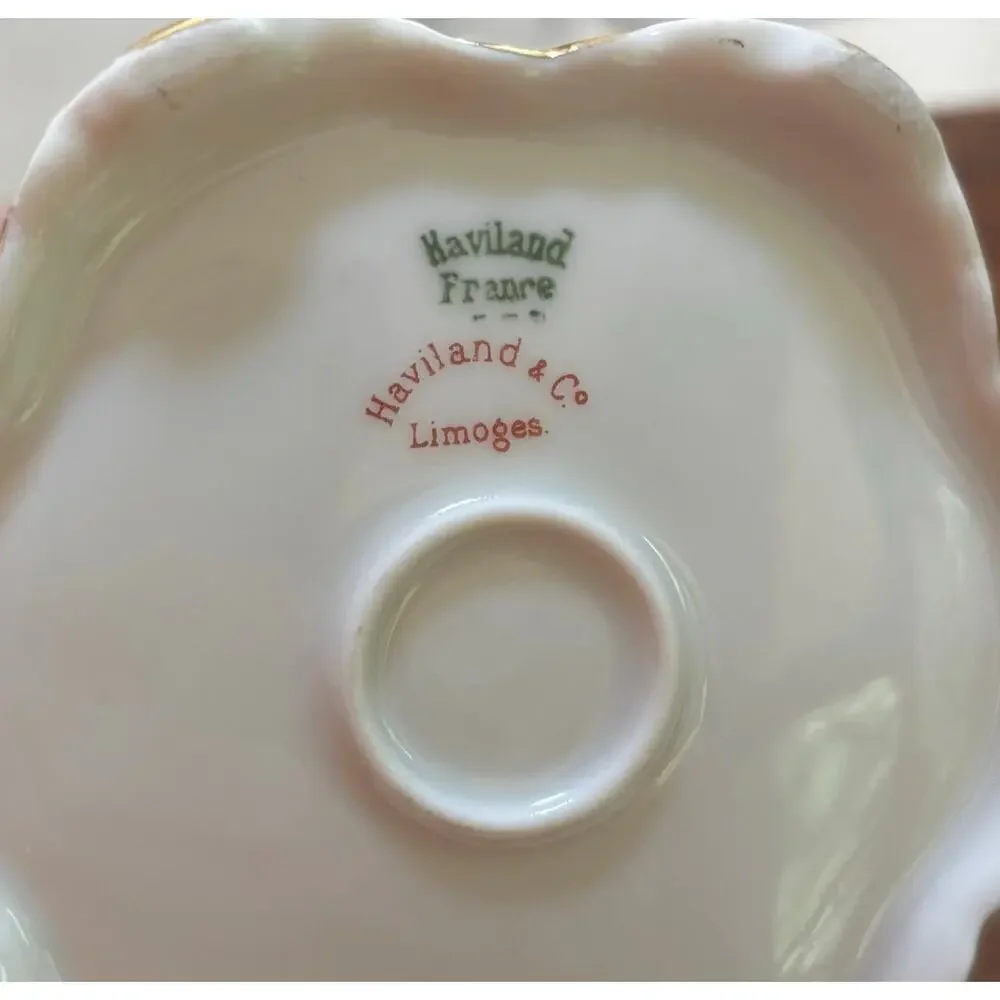 Haviland Limoges France creamer pitcher pink floral gold trim scalloped rim